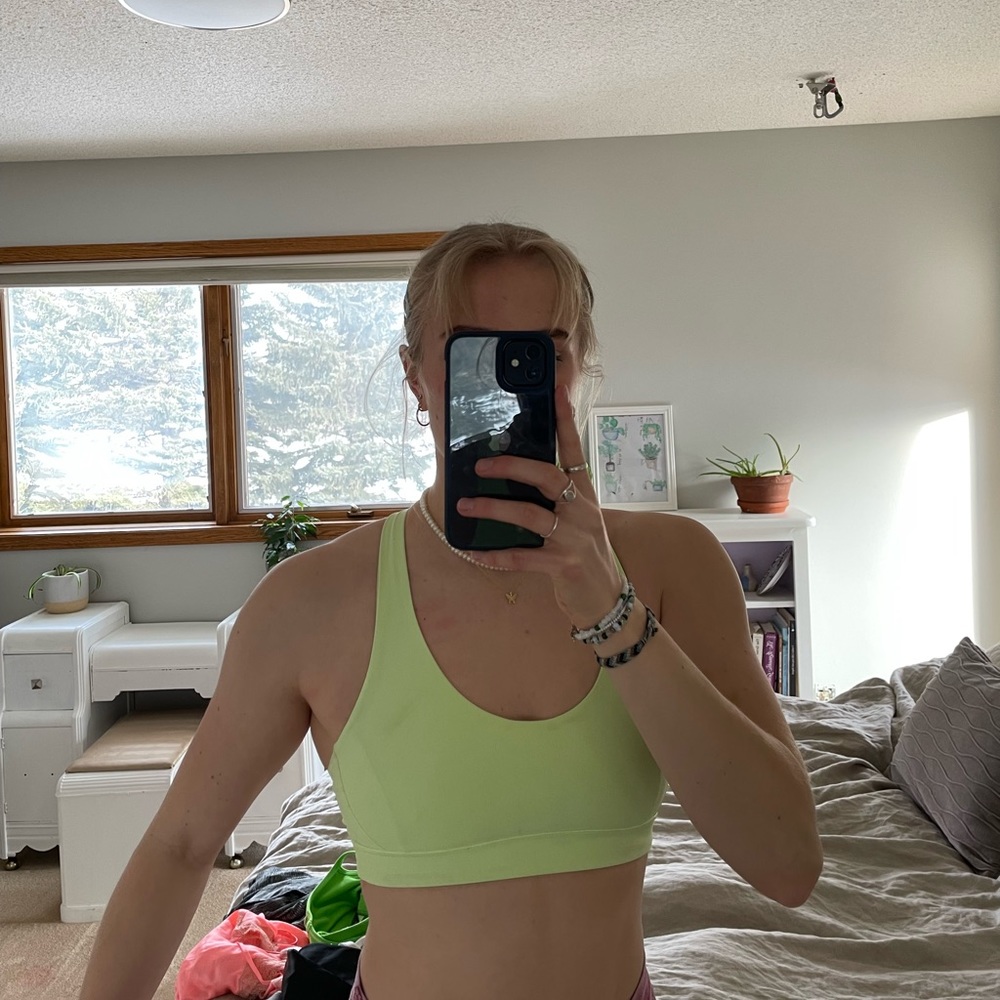 Light green lululemon sports bra size 4. Open back medium support